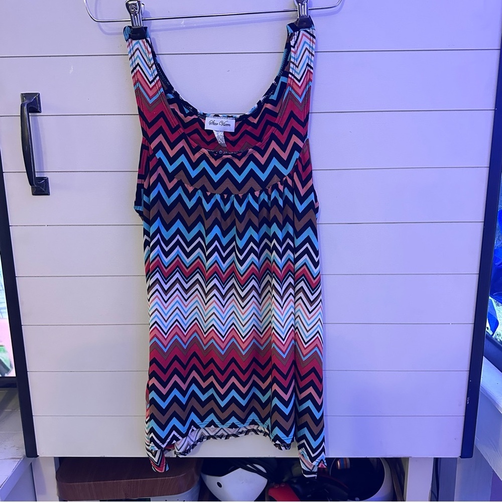 Star Vixen Womens‎ Medium Sleeveless Chevron Zig Zag Tunic Tank Top Multicolor